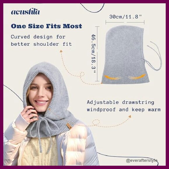 100% Merino Wool Balaclava Hooded Scarf Hat Set Winter Warm Knit Unisex